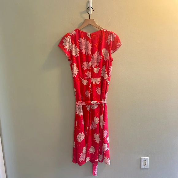 Talbots Belted Midi Shirtdress Chrysanthemum Womens Size 6 Pink Floral Flowy - Picture 5 of 9